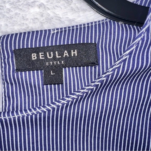 Beulah Blue Striped Lace Up Wide Sleeve Top Large - Picture 3 of 8